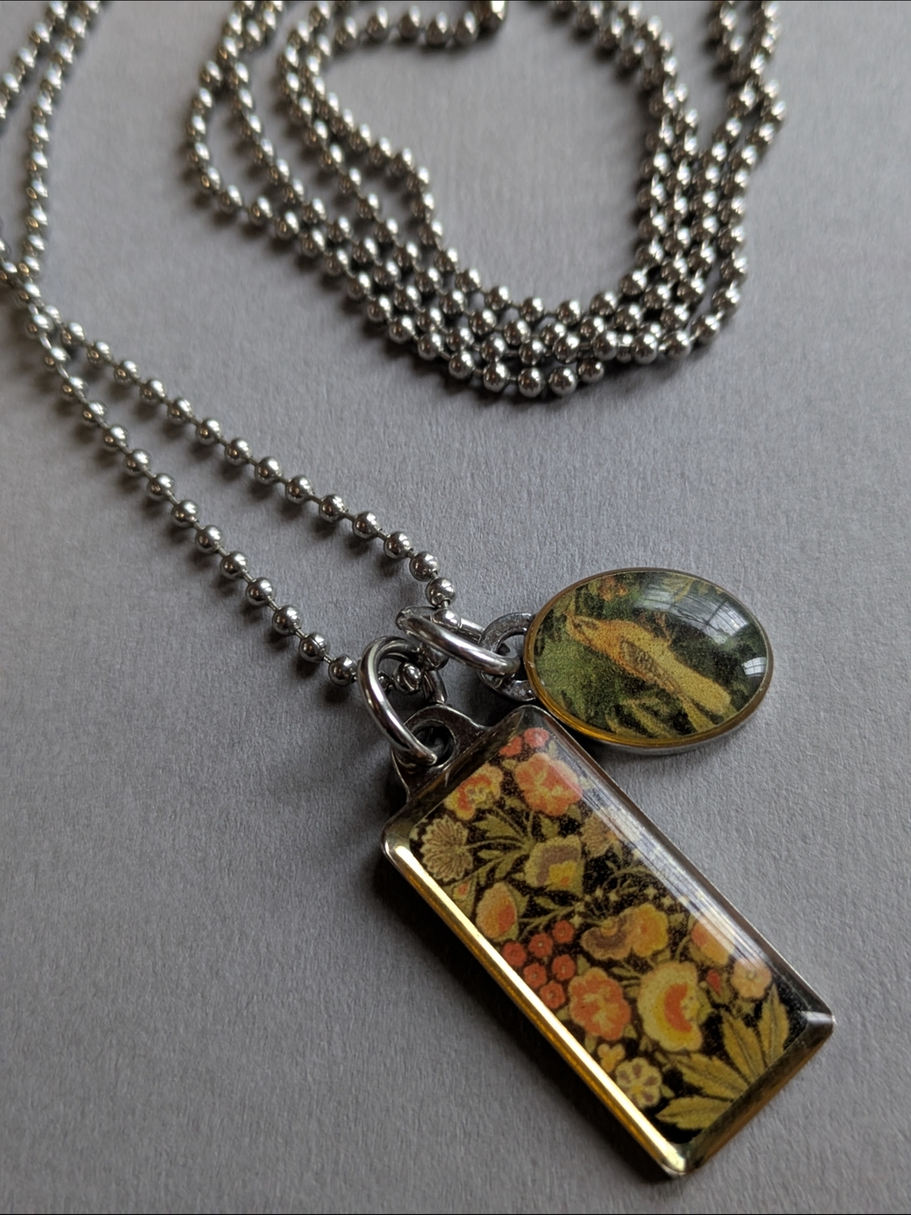 Lucy Lu Designs Floral Pendant Necklace in Silver Tone With Yellow & Green